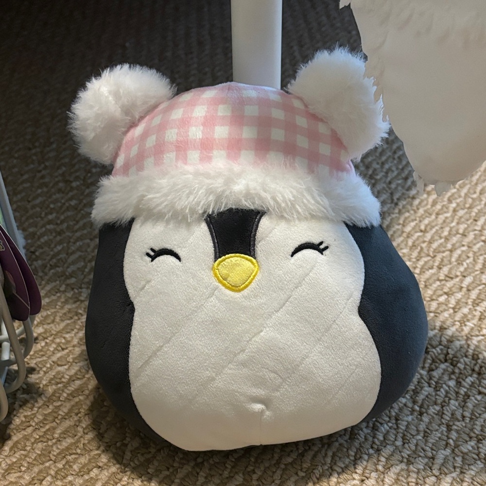 Charming Penguin Plush with Pink Checkered Hat